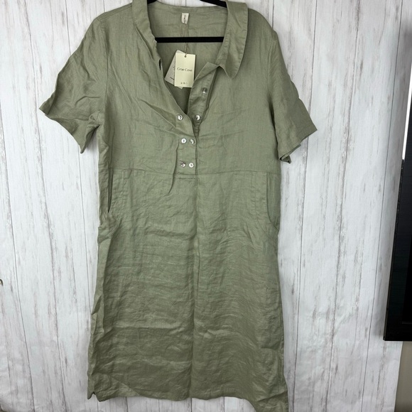 Grae Cove NWT 100% linen green shift dress Large - Picture 3 of 7